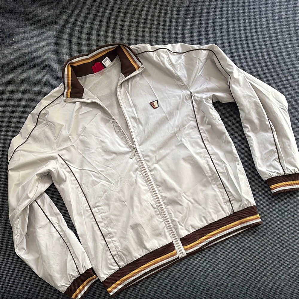 Mossimo Supply Co Cream and Brown Varsity Bomber Jacket with Ribbed Collars